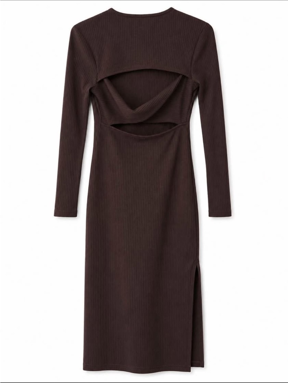 Ever New Midnight Mocha Ribbed Knit Cutout Back  Long Sleeve Midi Dress